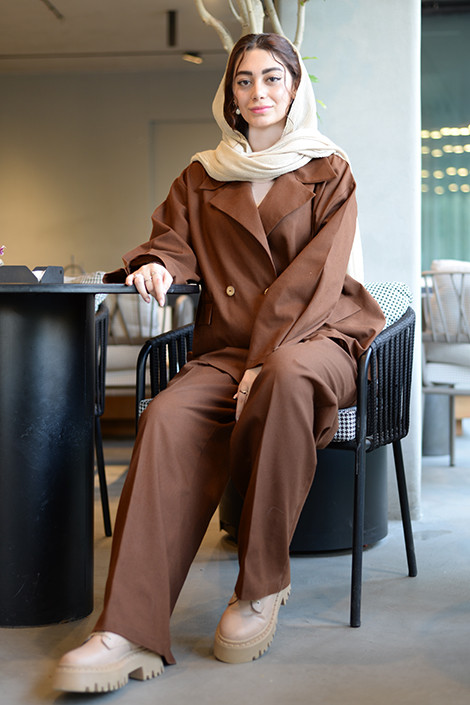 خرید کت و شلوار لینن قهوه ای شیراز