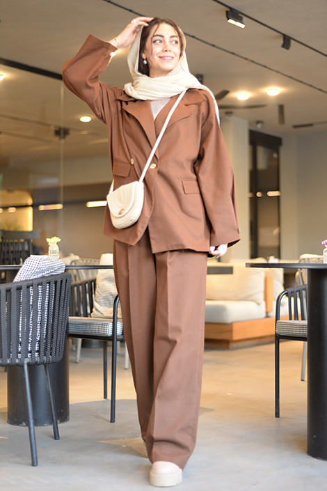 قیمت کت و شلوار زنانه لینن قهوه ای شیراز