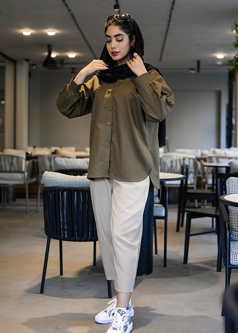 شومیز زنانه سبز لجنی مناسب محل کار و بیرون