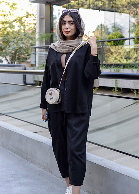 ست شومیز و شلوار مشکی زنانه لینن – نمای کامل