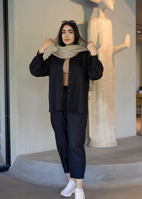 شلوار مشکی لینن زنانه با تنخور آزاد و راحت