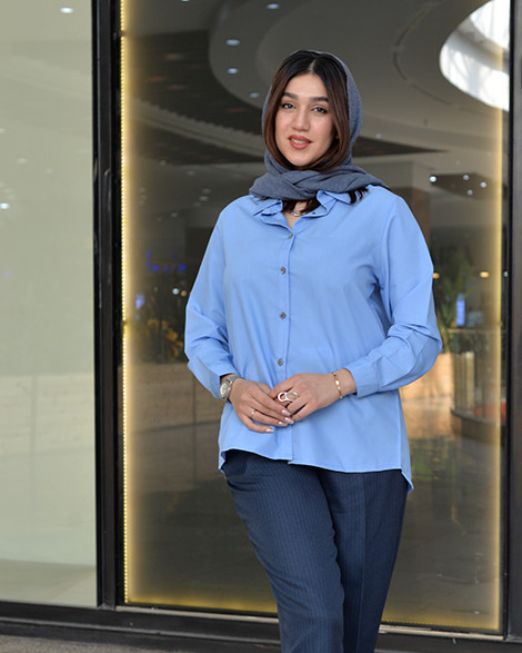 شومیز زنانه آبی آسمونی نخی مناسب تابستان با دوخت اختصاصی