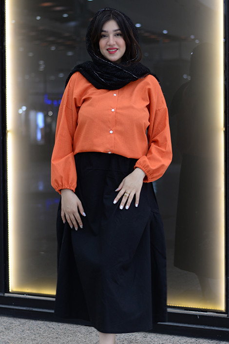 دامن مشکی لینن تولید ریچ کت با دوخت اختصاصی