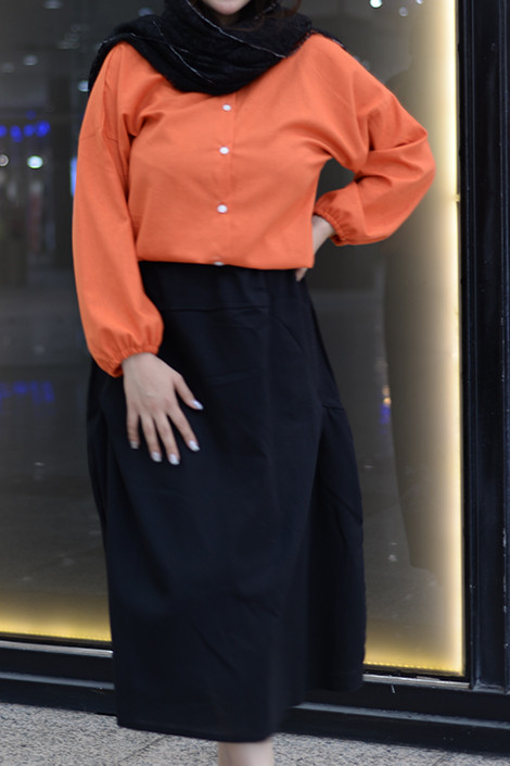 دامن لینن مشکی زنانه با پارچه بدون آبرفت