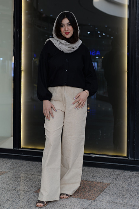 شلوار بگ لینن کرم زنانه