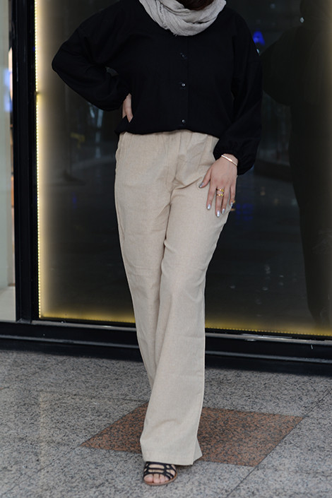 استایل خیابانی با شلوار بگ کرم