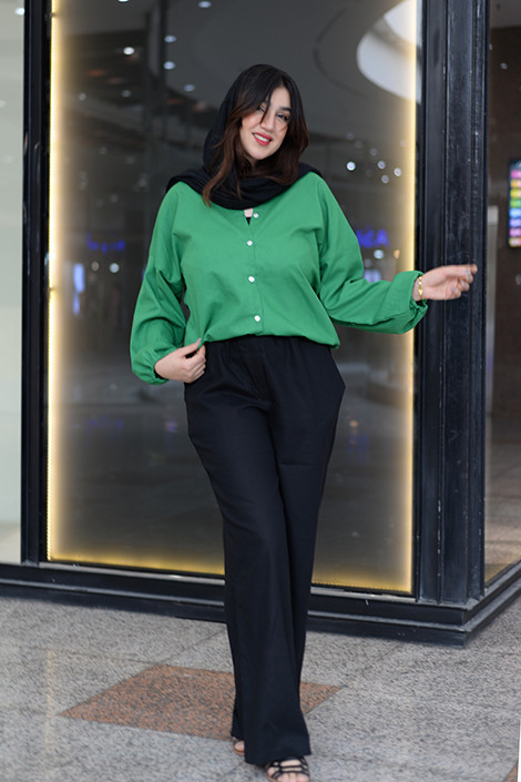 شومیز لینن سبز زارا از تولیدی