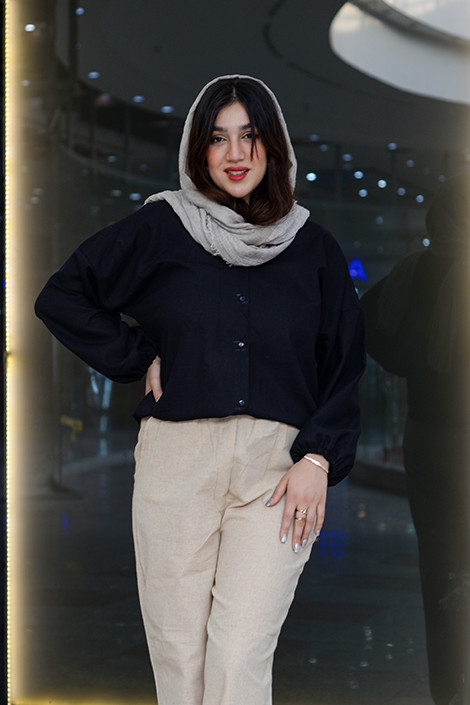 شومیز لینن زنانه با شلوار بگ کرم