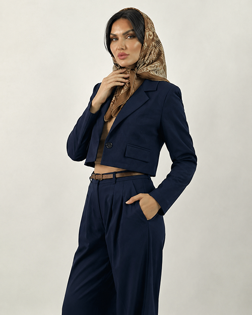 کراپ کت یقه انگلیسی و شلوار گشاد دو پیلی