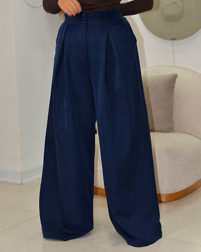شلوار زنانه بگ پیلیدار کرپ باربی رنگ سورمه ای | قد انتخابی ۱۰۵ و ۱۱۰ | Rich Cat
